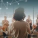 Profissional de Ciências Sociais em apresentação sobre sociedade e mercado de trabalho.