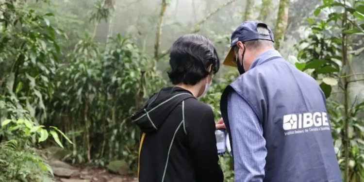 Agente do IBGE realiza atividade de campo durante levantamento de dados para pesquisas do instituto.