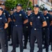 Guardas municipais de Cubatão uniformizados durante formação para representar concurso público da Guarda Municipal.