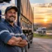 Caminhoneiro ao lado de carreta representa a origem da homenagem ao Dia do Transportador, celebrado em 17 de setembro.