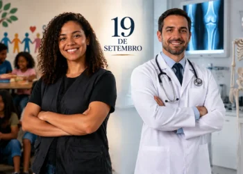 Educadora social e médico ortopedista representando as profissões celebradas no dia 19 de setembro.