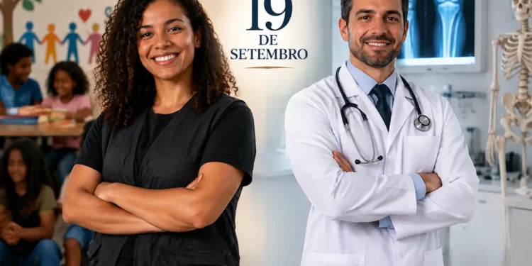 Educadora social e médico ortopedista representando as profissões celebradas no dia 19 de setembro.