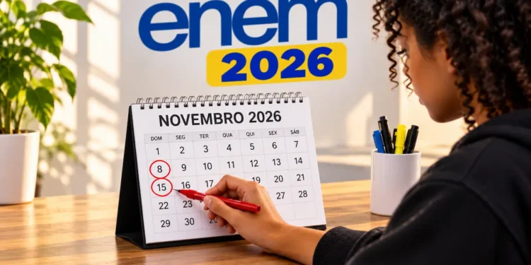 Estudante marca no calendário as datas das provas do Enem 2026, que serão realizadas nos dias 8 e 15 de novembro em todo o Brasil.
