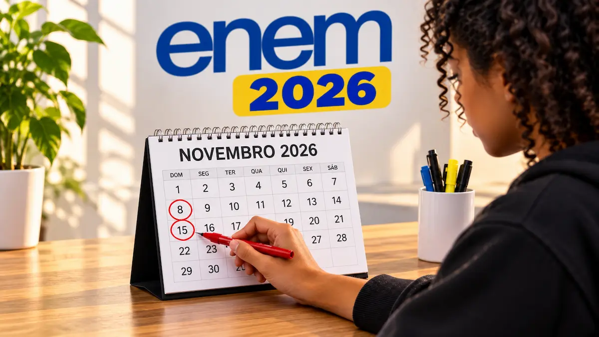 Estudante marca no calendário as datas das provas do Enem 2026, que serão realizadas nos dias 8 e 15 de novembro em todo o Brasil.