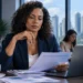Mulher empreendedora analisando documentos em escritório, representando o crescimento da participação feminina nas contratações formais.
