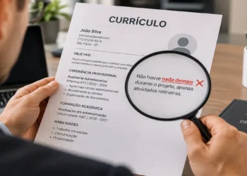 Recrutador analisa currículo com lupa e identifica erro de gramática na expressão "nada demais".
