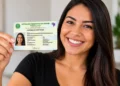 Mulher segura a Carteira de Identidade Nacional (CIN) durante divulgação de mutirão para emissão do novo documento em Vila Pavão.