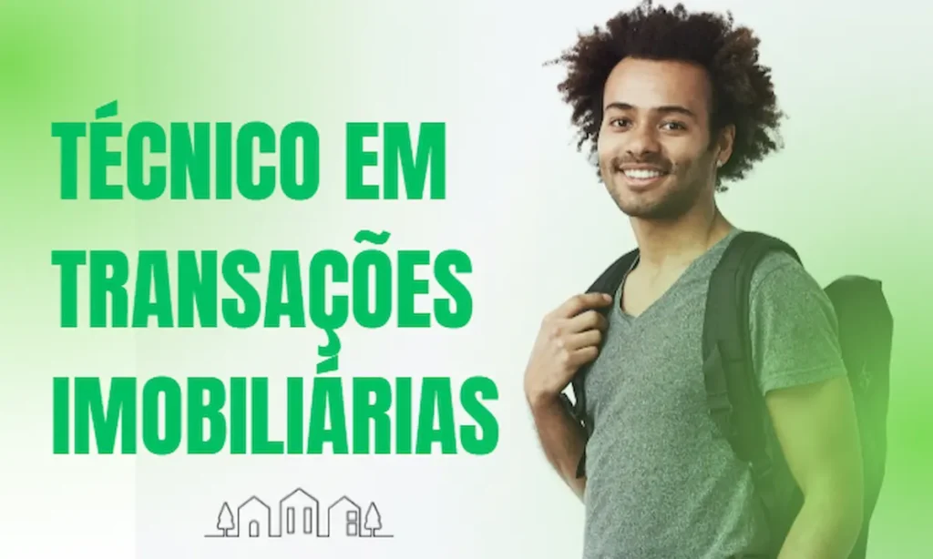 Jovem divulga curso Técnico em Transações Imobiliárias com mochila.