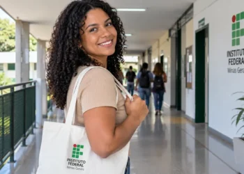 Estudante em campus do IFMG, ilustrando a especialização gratuita em Inteligência Artificial com inscrições abertas até 3 de novembro.