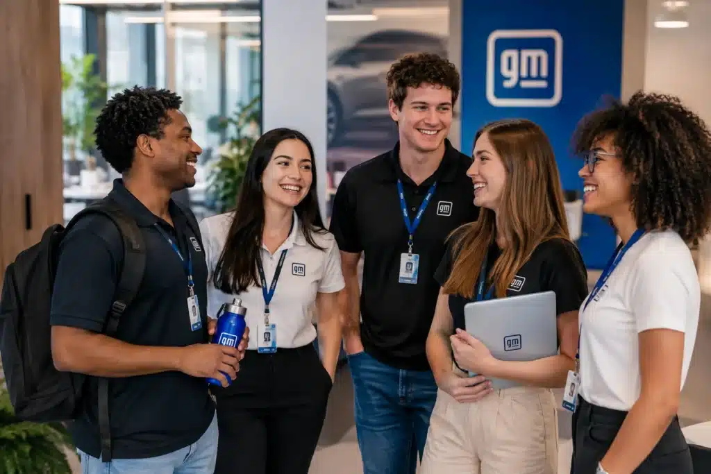 Estagiários da General Motors reunidos em ambiente corporativo durante o programa de estágio