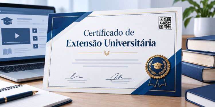 Modelo de certificado de curso de extensão universitária da Pensar Cursos