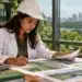 Profissional da área ambiental analisa mapas e documentos técnicos em escritório, representando os conteúdos do curso de Analista Ambiental.