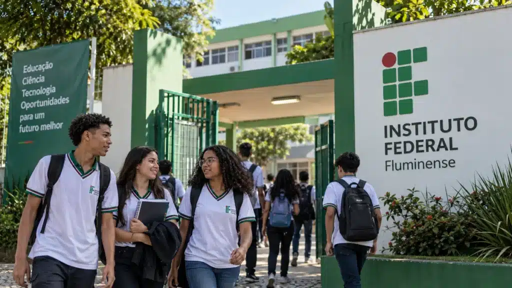 Estudantes em frente ao Instituto Federal Fluminense durante período de ingresso em cursos.