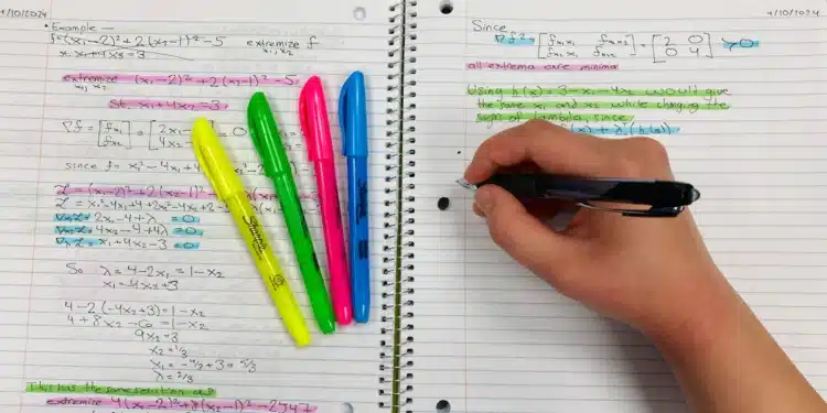 Pessoa escreve em caderno com canetas coloridas enquanto revisa as regras de hífen com prefixo