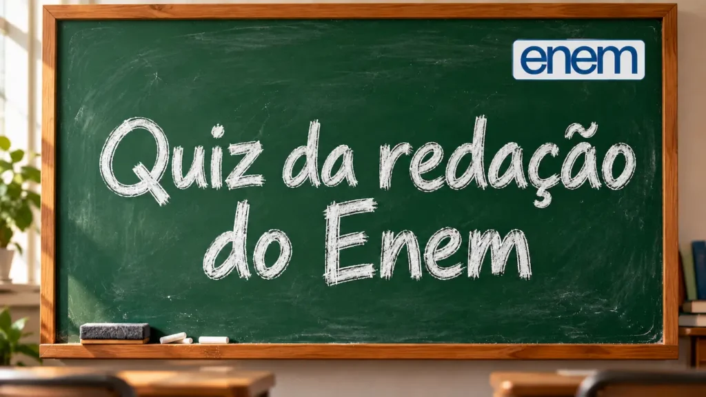 Quadro com a frase Quiz da redação do Enem para testar conhecimentos sobre as regras da prova.